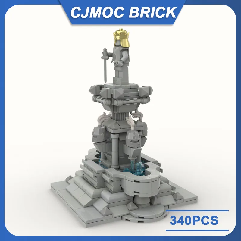 MOC 중세 분수 모델 조각상 빌딩 블록, DIY 벽돌 기술, 창의적인 조립 장난감, 어린이 수집가 선물, 340 개