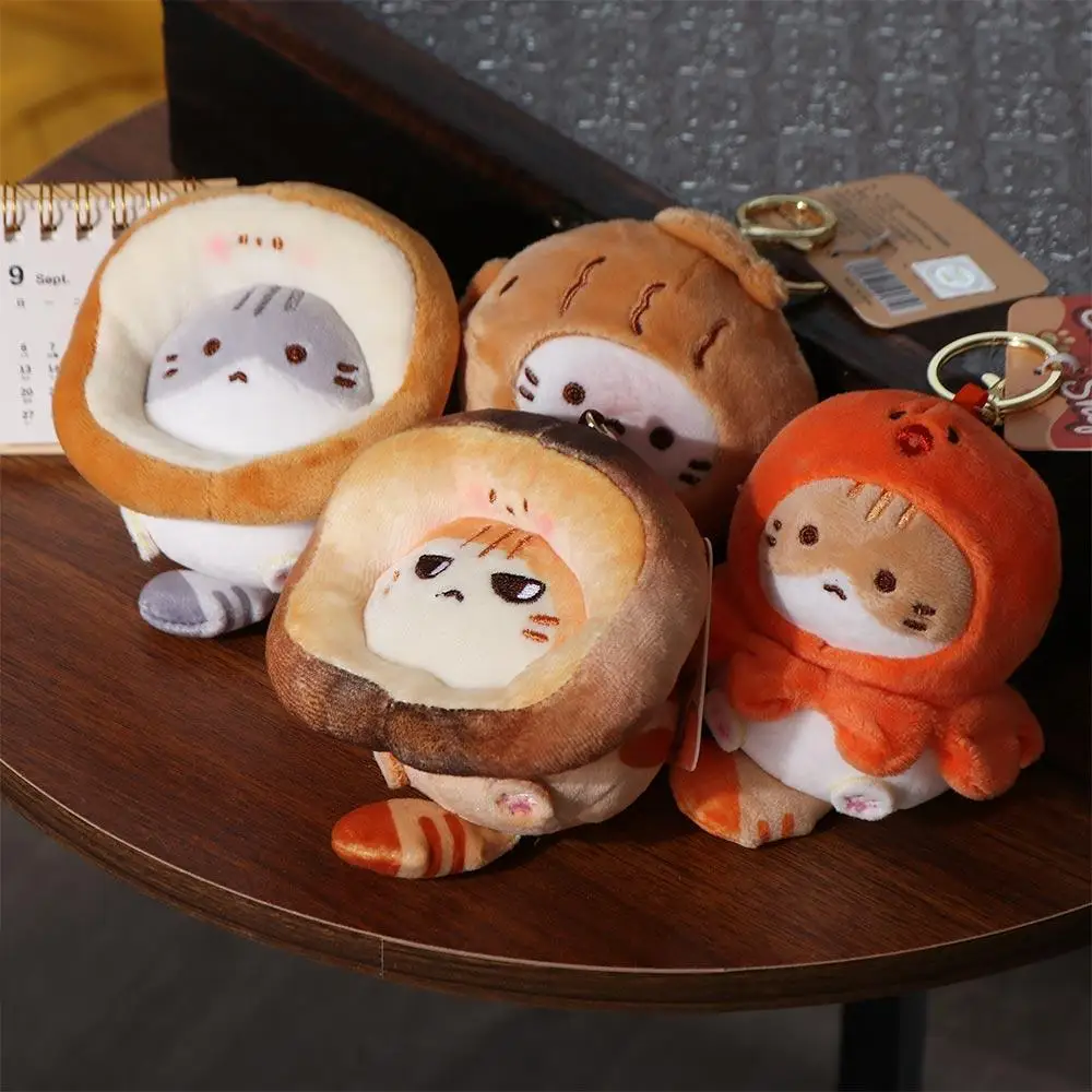 Small Food House Series Toast Cat Plush Pendant Caramel Toast Toast Style Caramel Toast Cat Plush Keyring Bream Yaki Takoyaki