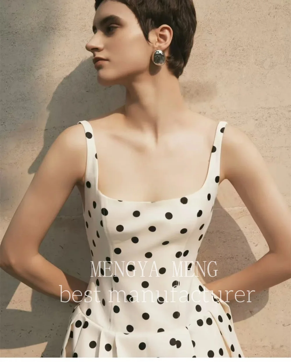 ZHUISHU 2025 Vintage Black White Polka Dot Strapless Square Neck Satin A-line Maxi Dress Fitted Waist Evening Gown Party Dress
