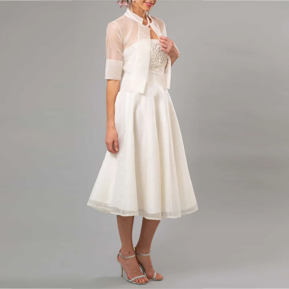 Ivory Mother of the Bride Dresses 2023 Shirt Collar A-Line Wedding Guest Gowns with Pleat Applique Dress Women For Wedding Party