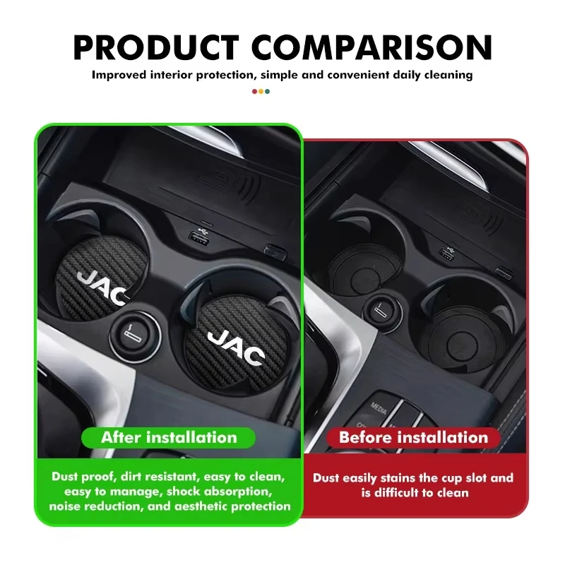 Car Cup Holder Mat Auto Water Mug Coaster Carbon Fiber Texture Non-Slip Spill Proof For JAC JS4 JS6 J7 JS8 Pro E30X RF8 J3 J5 S2 - view 4
