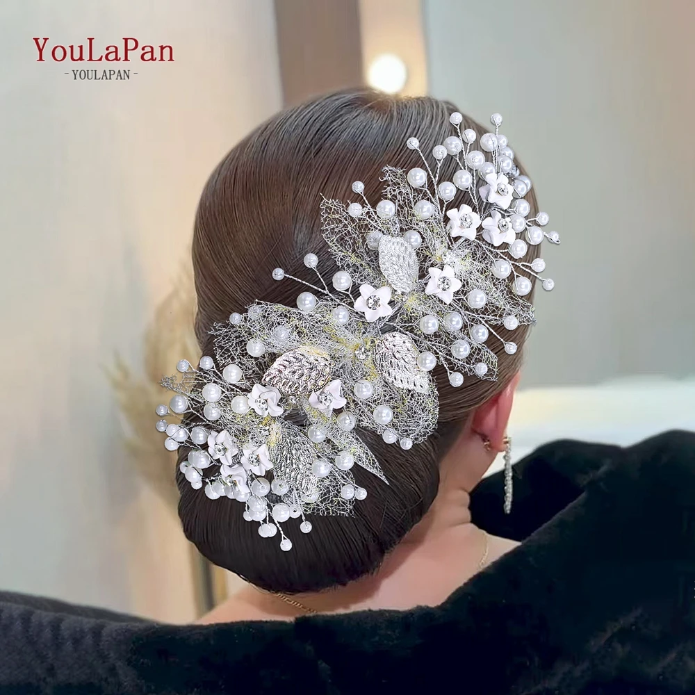 

TOPQUEEN Wedding Alloy Leaf Headband Bridal Pearl Hair Jewelry Women Headwear Banquet Hair Accessories Party Headdress HP923