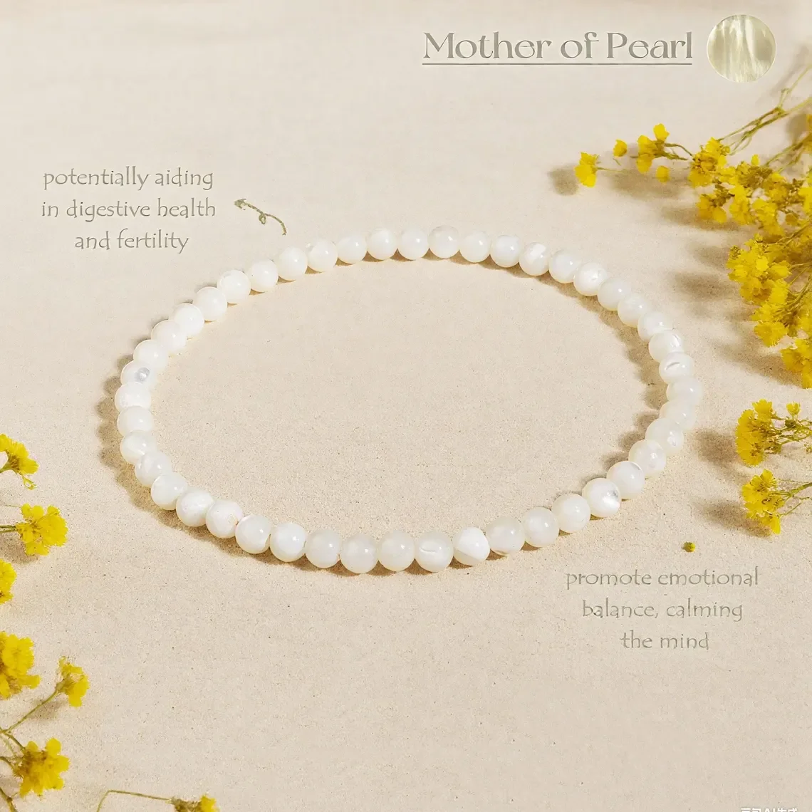 CCGOOD Natural Mother of Pearl Bracelet for Healing Digestive Health Emotional Balance Calming Mind Jewelry Gift