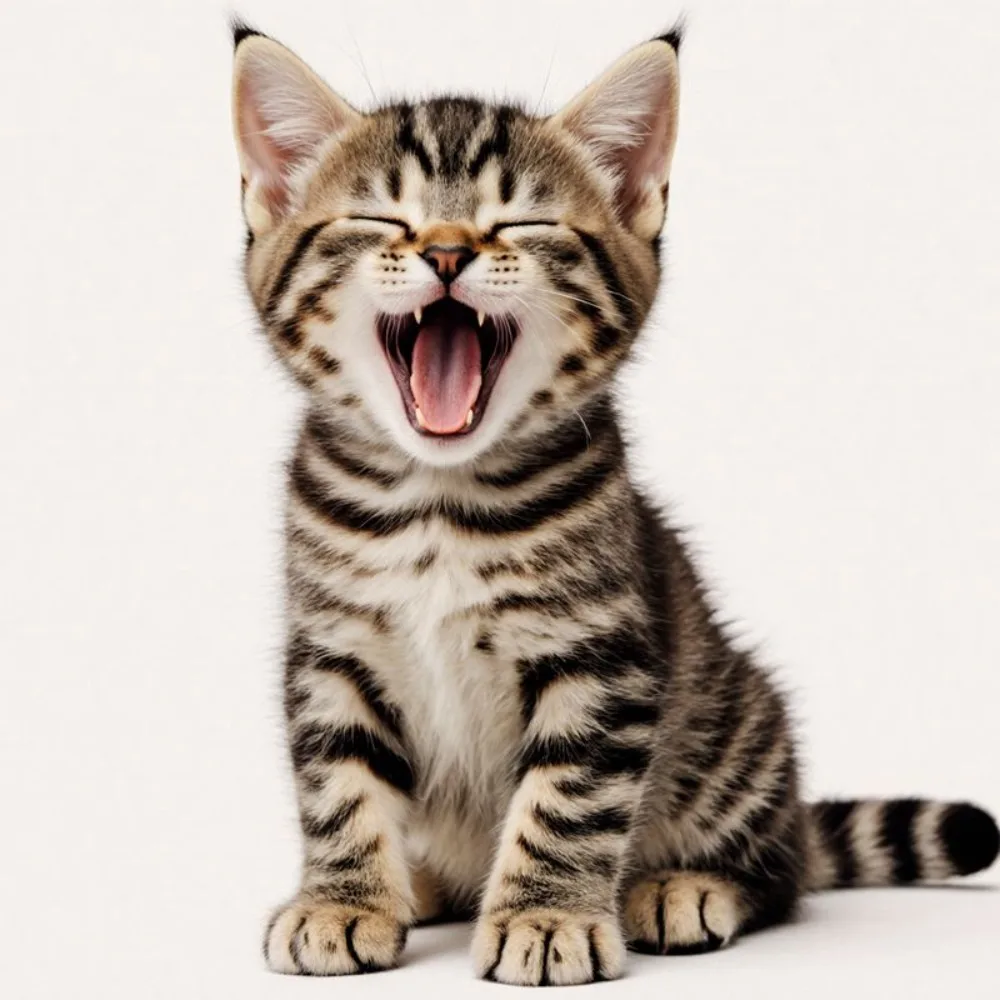 Pegatinas para coche con fondo marrón claro y blanco con diseño de gato tabby pequeño, estilo tatuaje negro, con ojos cerrados.