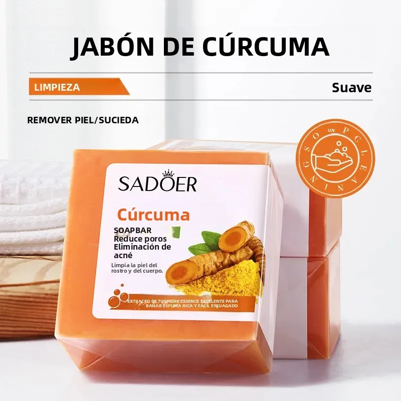 SADOER Jabón de aceite esencial de cúrcuma para baño, barra de jabón de limpieza hidratante y para aliviar la piel seca para suavizar la piel