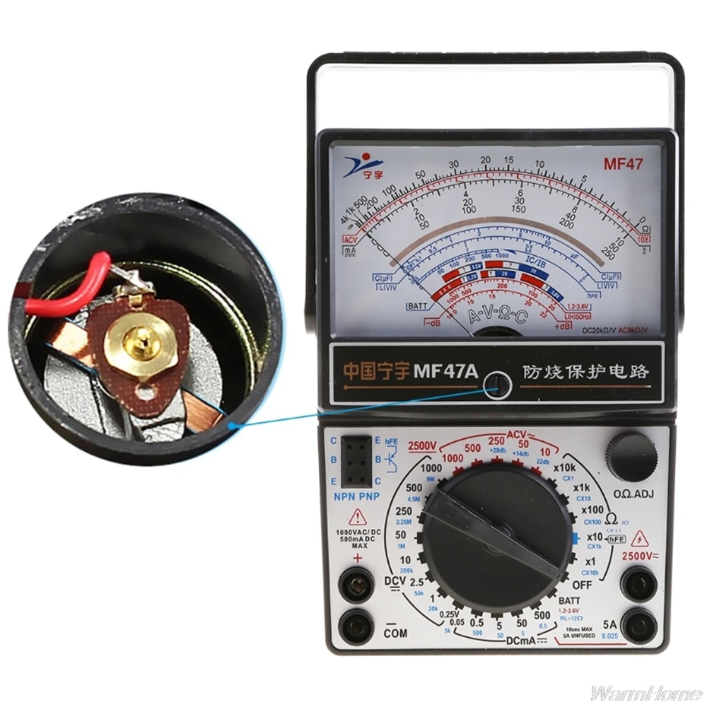 MF47 Multimeter Digital Multi Tester DC/AC Voltage Current 5A Tester Resistance Capacitance Meter Analog Pointer Meter 1000V