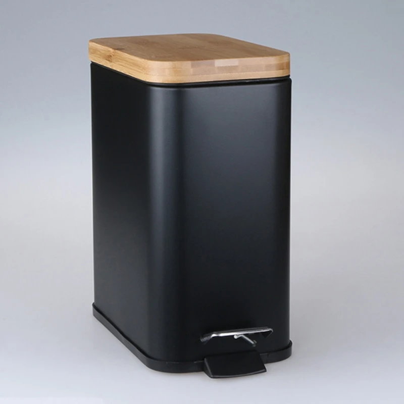 Step Trash Can Garbage Rubbish Bin with Bamboo Lid Waste Container Bathroom Kitchen Office Decor DropShip