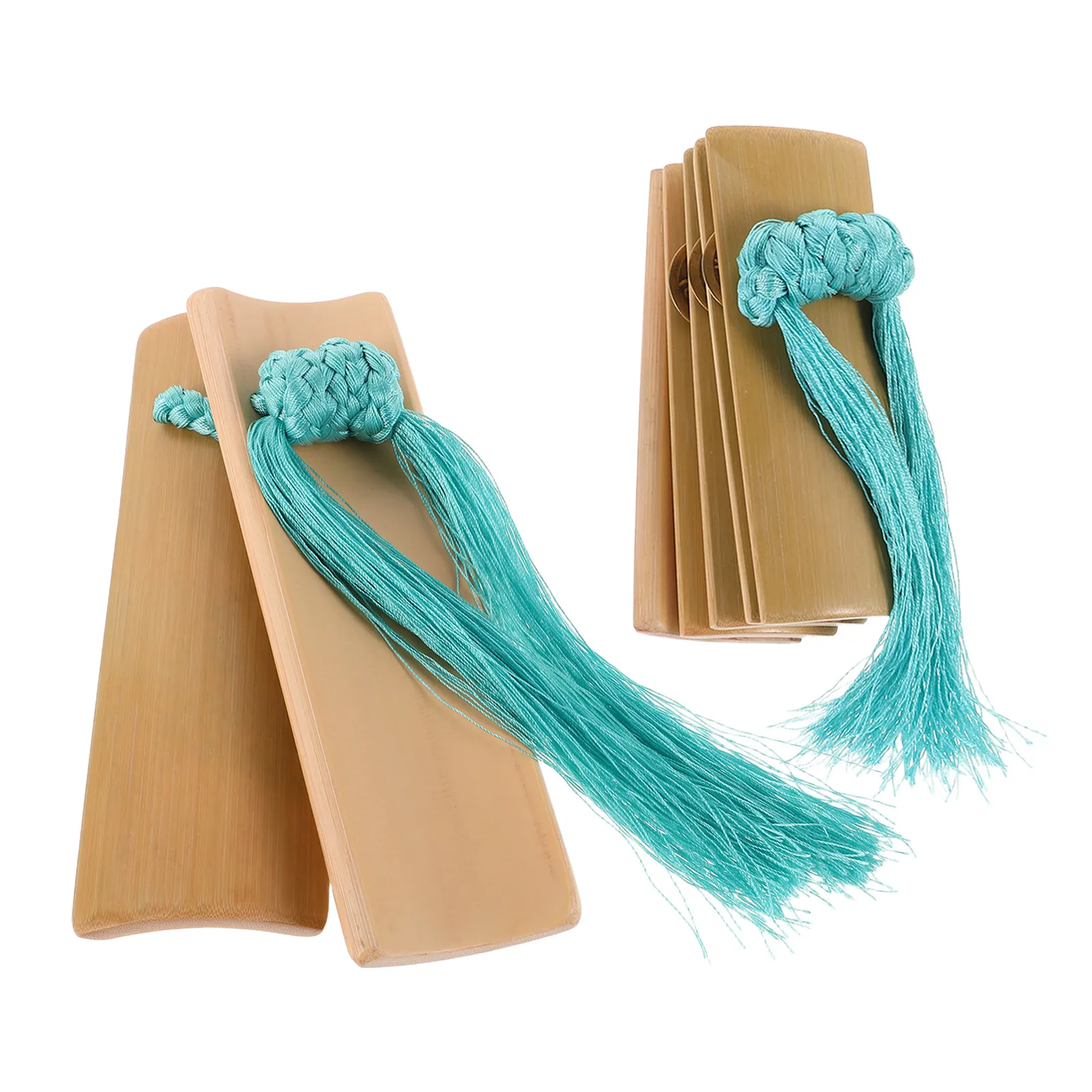 

1 set Bamboo Clapsticks Castanets Sturdy Bamboo Musical Instrument Set Adult Hand Percussion Blue Tassel Compact Lightweight