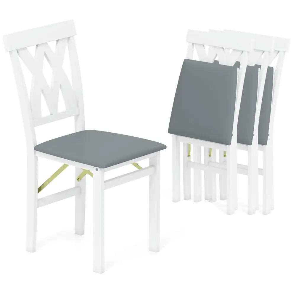 

Folding Dining Chairs Set of 4, Foldable Kitchen Chairs with PVC Leather Padded Seat and Rubber Wood Frame, Elegant Hollowed Ba