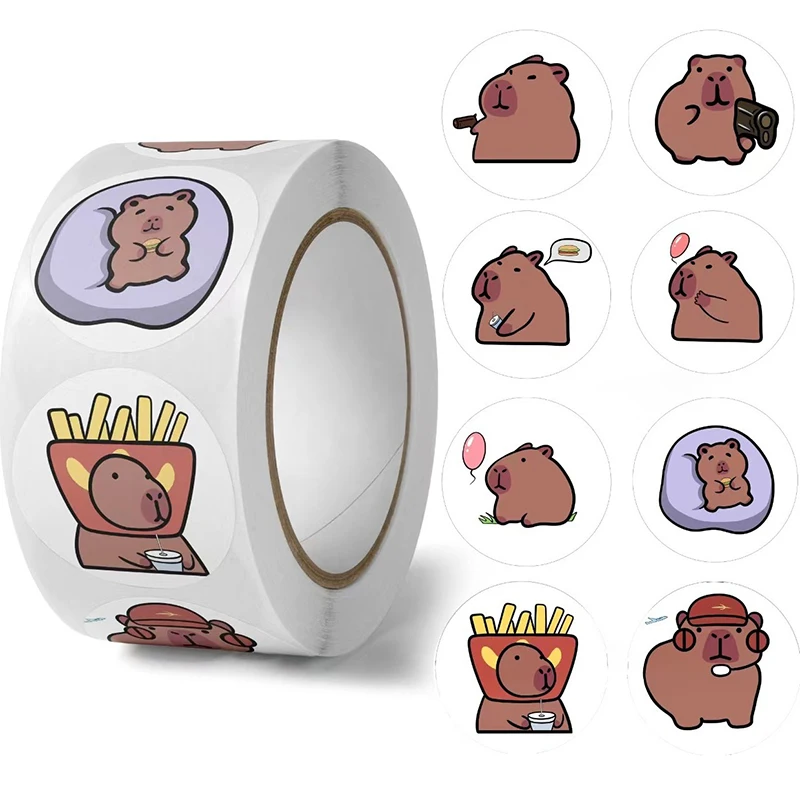 500Pcs Cute Capybara Sticky Paper Sticker Labels Thank You Sticker Stationery Supplies DIY Decoration Scrapbooking Sealing Tape