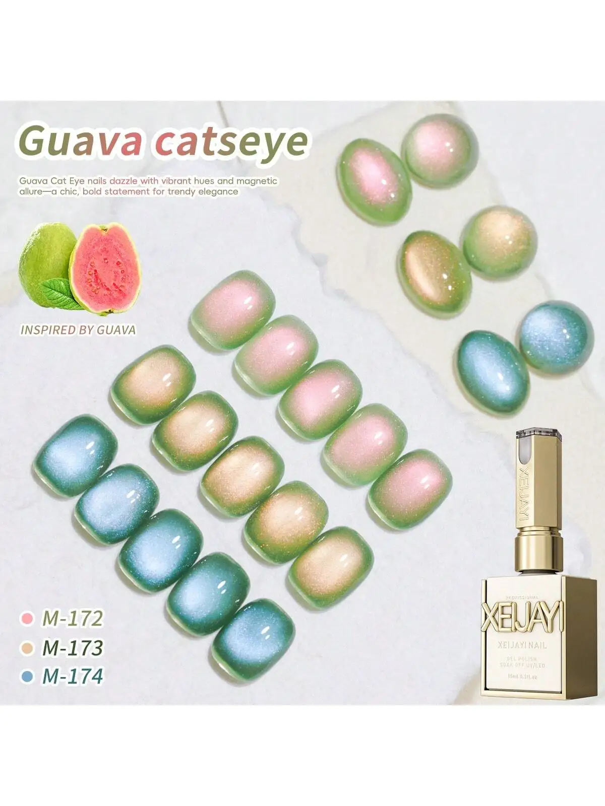

XEIJAYI 3Pcs Guava Cat's Eye Magnetic Gel Nail Polish - Ultra Shine, Quick-Dry, Soak-Off UV/LED Varnish For Stunning Manicures