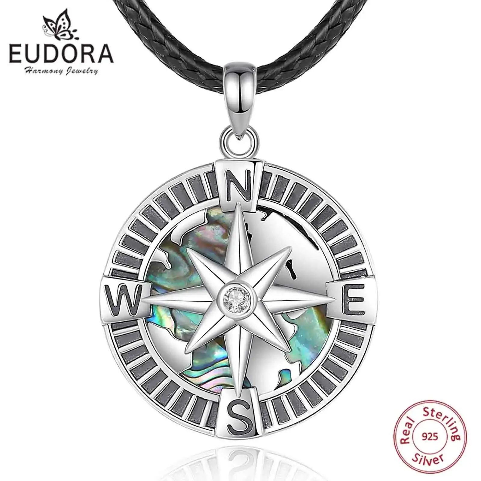 sterling silver north star colar para homens e mulheres natural abalone shell bussola pingente personalidade joias presente fino eudora 925 01