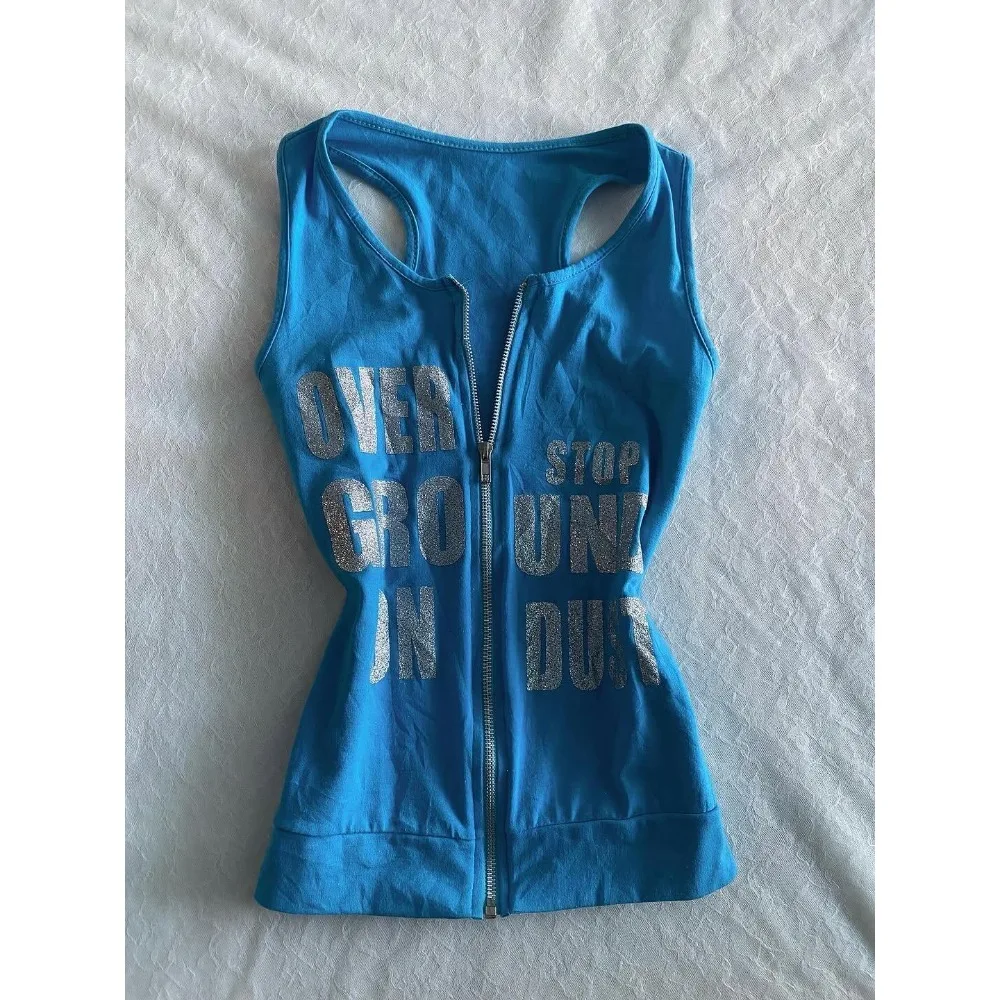 

Summer Y2K Retro Letter Print Crop Vest Women Clothes Punk Sexy Harajuku Tank Tops Zipper Grunge 90s Vintage Fashion Camisole