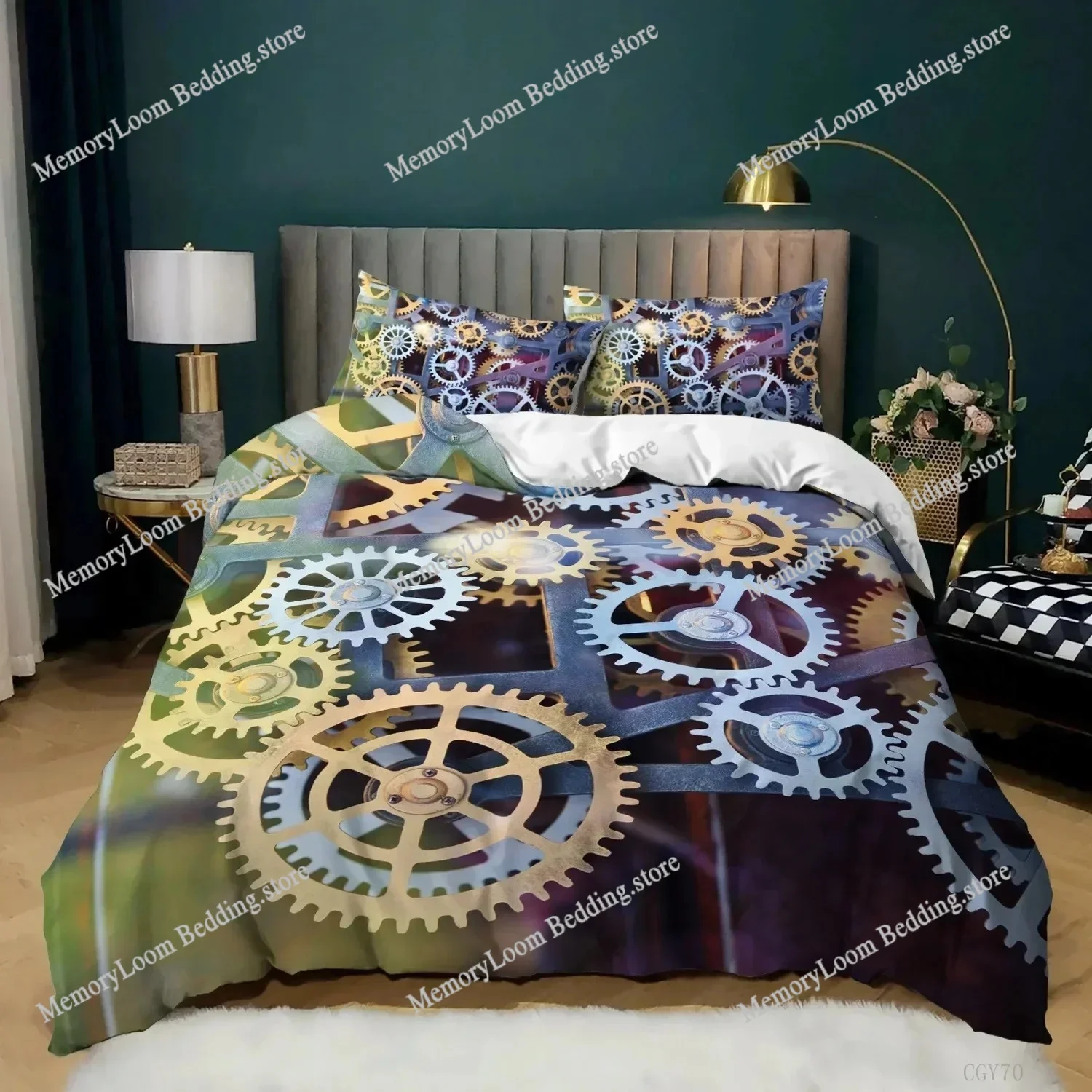 

3D Print Gear Duvet Cover Set Gear Mechanical Device Bedding Set for Kids Boys Men Queen King Size Chic Microfiber Quilt Cover