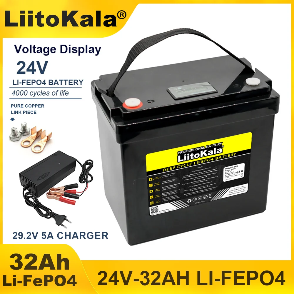 liitokala 24V 100AH 32ah 8 string LiFePO4 Battery Lithium Iron Phosphate 25.6v/29.2V inverter Car lighter Campervan Batteries