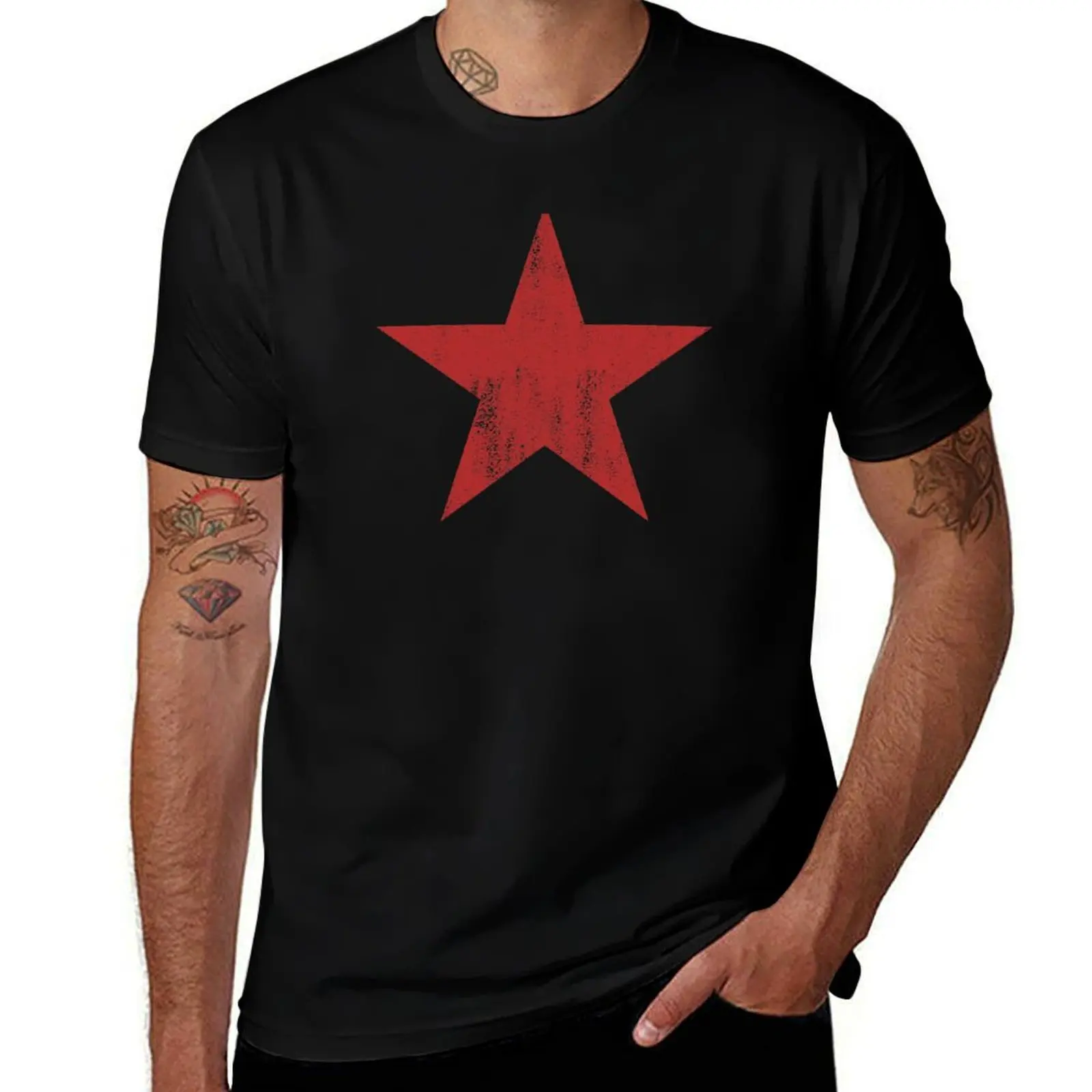 The Red Star (distressed design) T-Shirt man t shirt anime figures slim fit t shirts for men