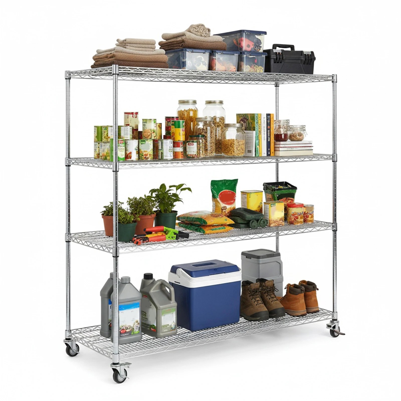 

5-ярусная стальная стеллажная система для хранения 70.87x59.76x23.98 дюймов с колесами, усиленная, для складов, кладовок, кухонь, школ