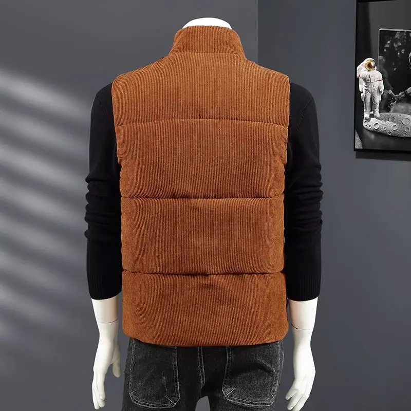 New Retro Men's Vests Waistcoat Corduroy Jacket Sleeveless Cardigan Korean Fashion Autumn Winter Coats Stand Collar Embroidery