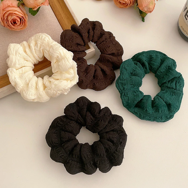 New Solid Color Bubble Wrinkle Soft Scrunchies Women Hair Ties White Simple Large Elastic Hair Bands Fashion Green Headwear 10CM