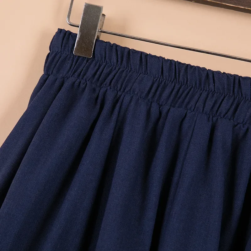 Gestikte etnische stijl dames nieuwe gesplitste katoen en linnen grote zoom retro halflange rok