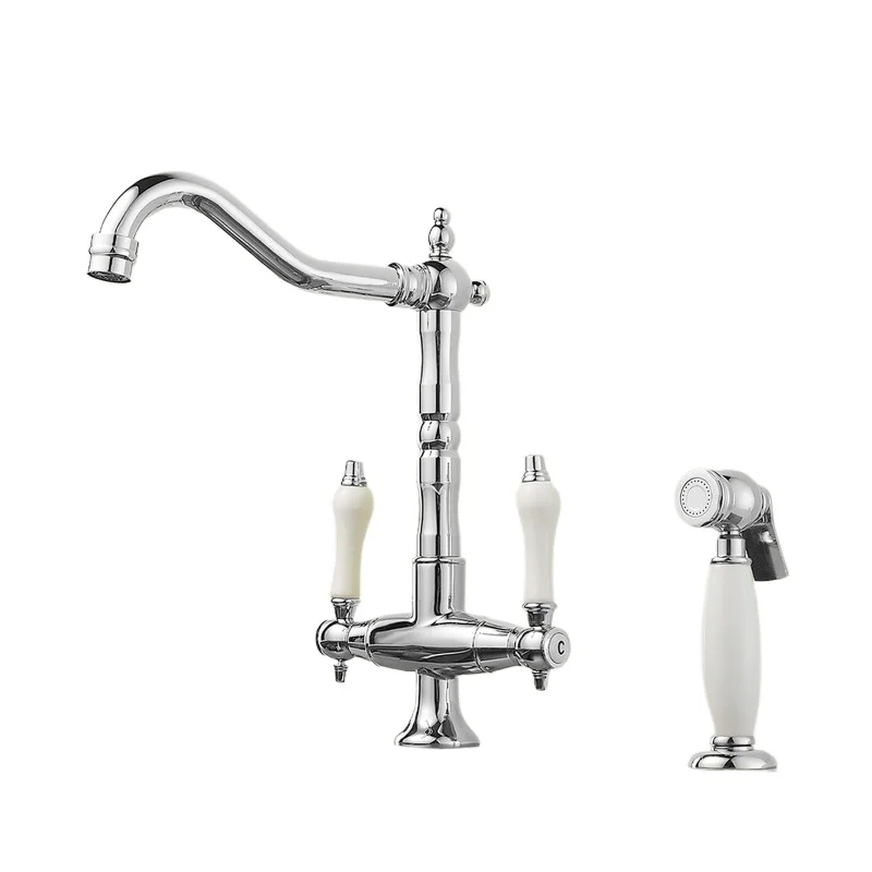 

Household French retro faucet hot and cold all-copper basin gold rotating faucet