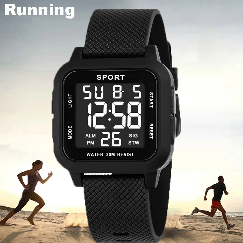 Men's Retro Square Digital Watch, Multifunctional