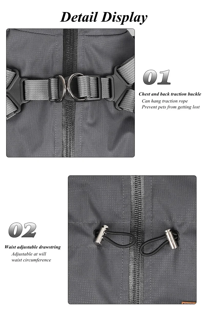 Hunde-Regenmantel mit Geschirr, wasserdichte Jacke für kleine Hunde, verstellbarer, reflektierender Hunde-Regenoverall, vierbeiniger Regenmantel für Haustiere. – Detail 13