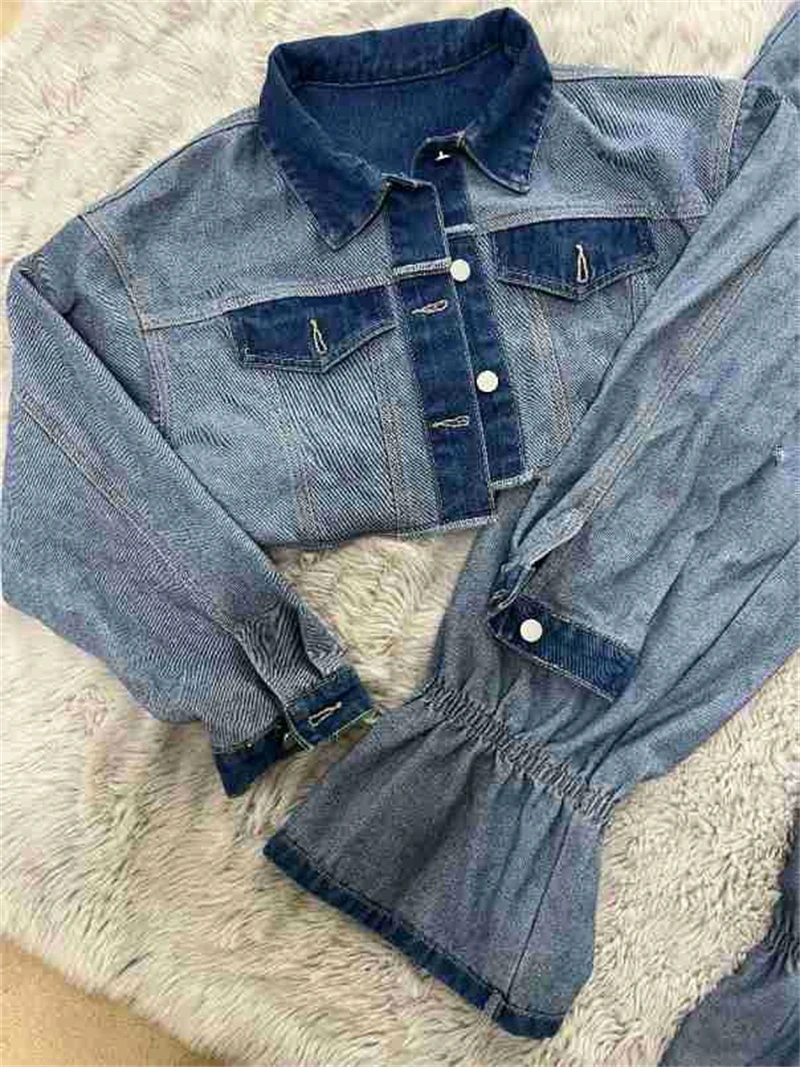 Streetwear Kowbojskie 2-częściowe zestawy damskie Strój wiosenny Kobiety 2025 Przycięta kurtka Top i spodnie Zestawy Casual Denim Woman Sets — zdjęcie 5