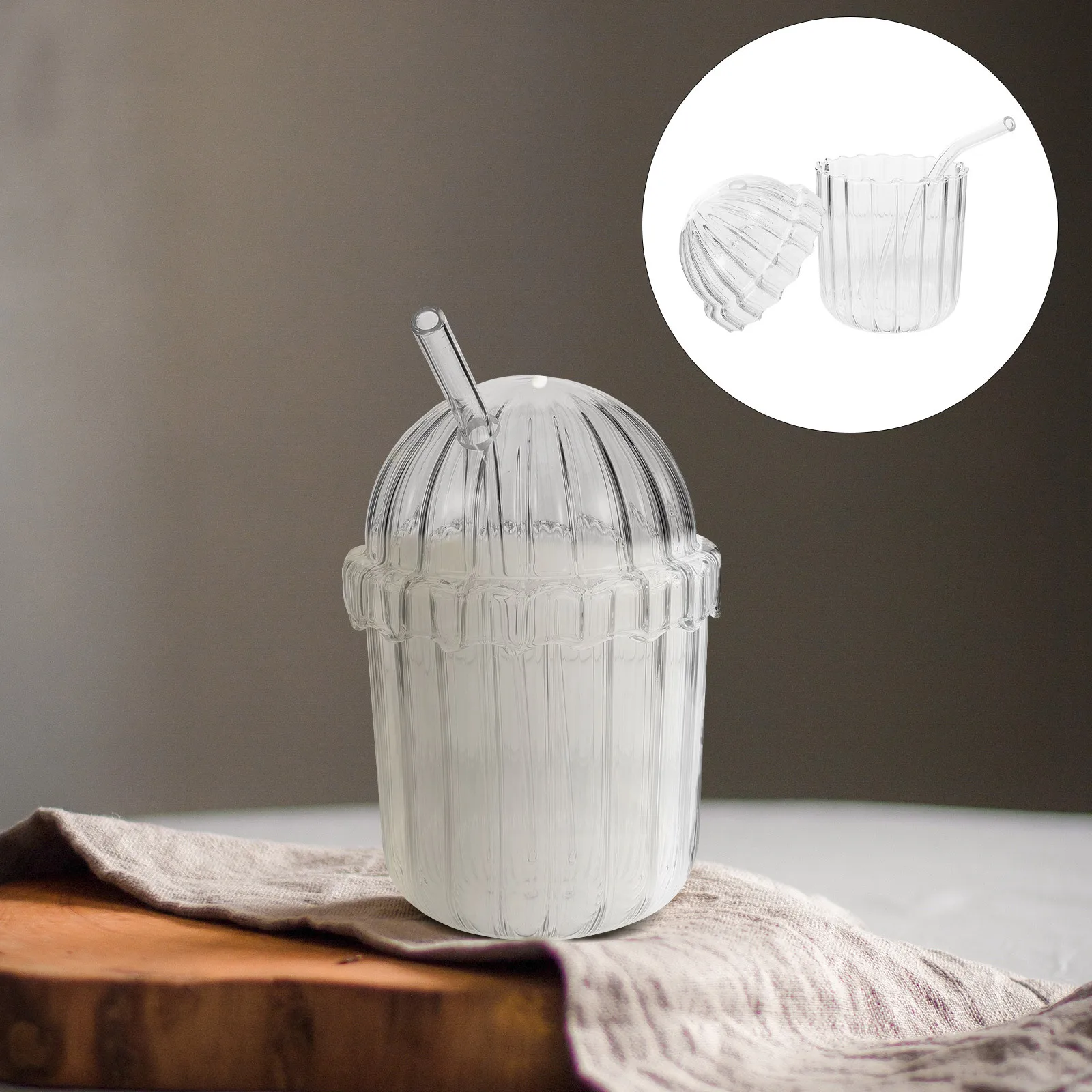 

Glass Straw Cup High Borosilicate Large Capacity Vertical Stripe Design Reusable Beverage Container for Juice Milk Water Home