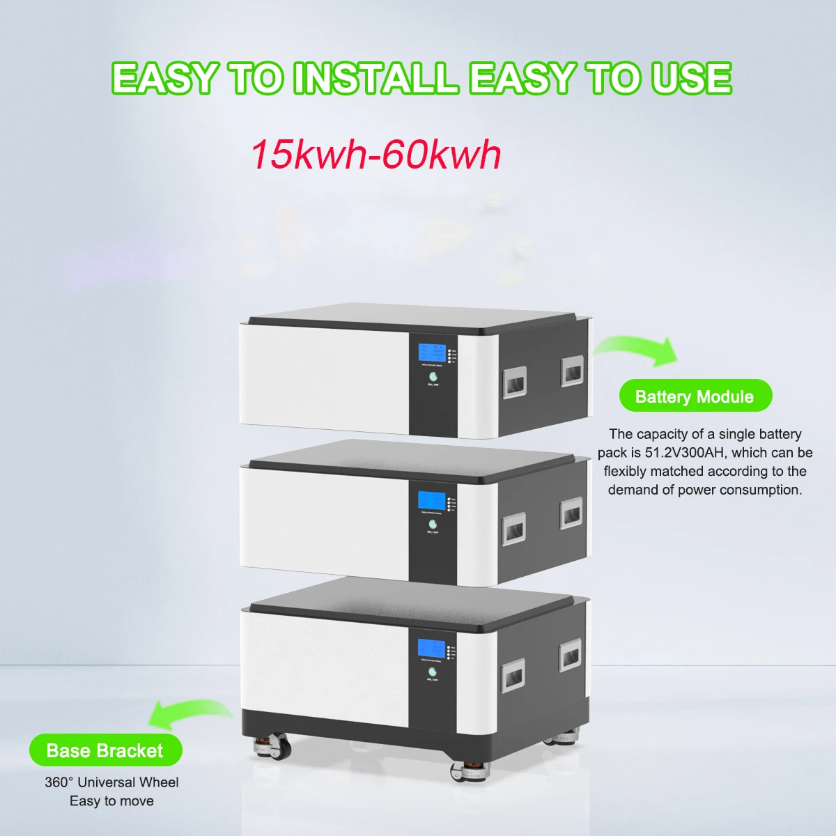Floor Home Lifepo4 Battery 51.2v 15kwh 30kwh 45Kwh Stackable Movable 48v 300ah Energy LFP  Lithium Ion Solar Power Storage