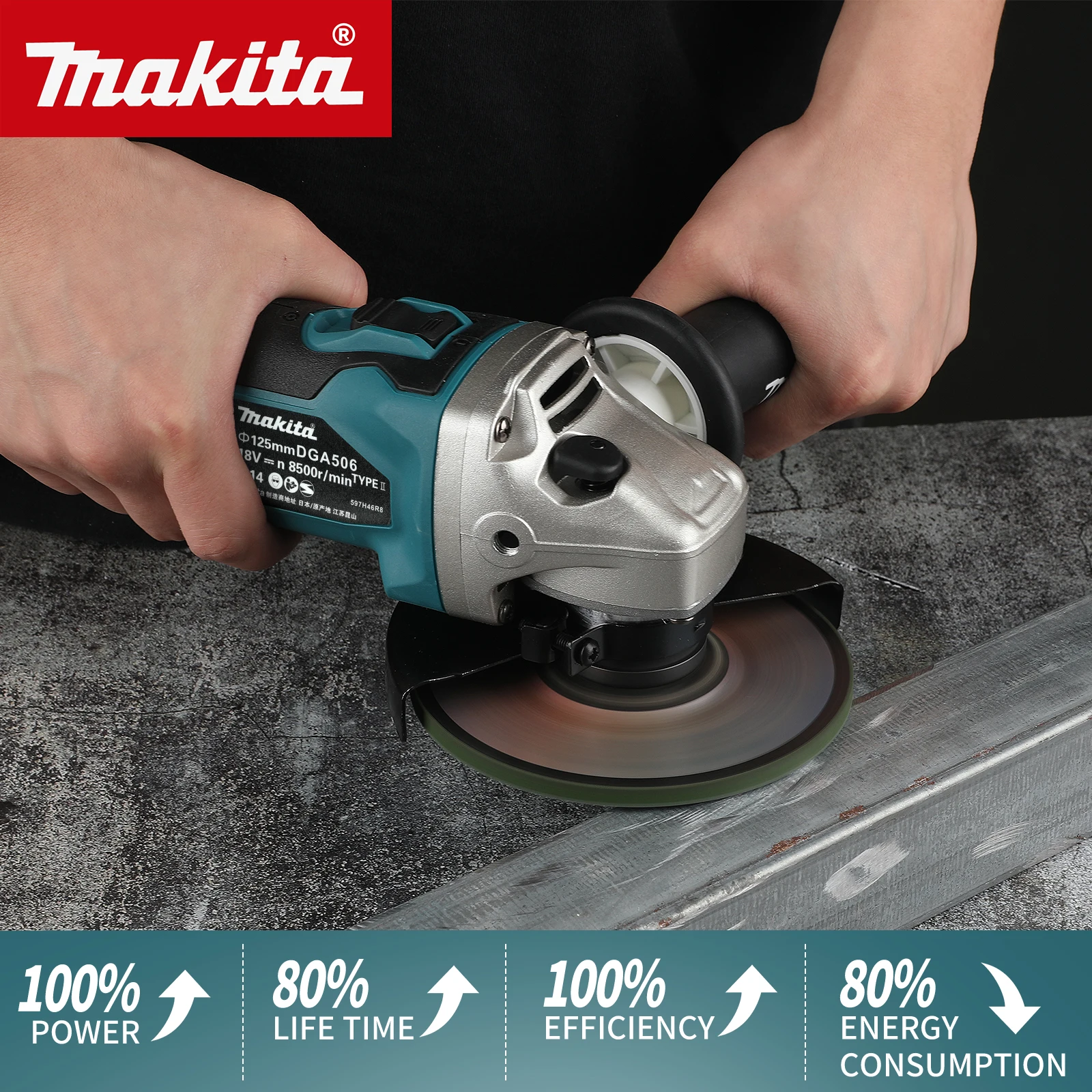 Makita DGA506 18V Cordless Brushless Angle Grinder 125mm 660W High Power Precision Steel Gear Industrial Grinding Cutting tools
