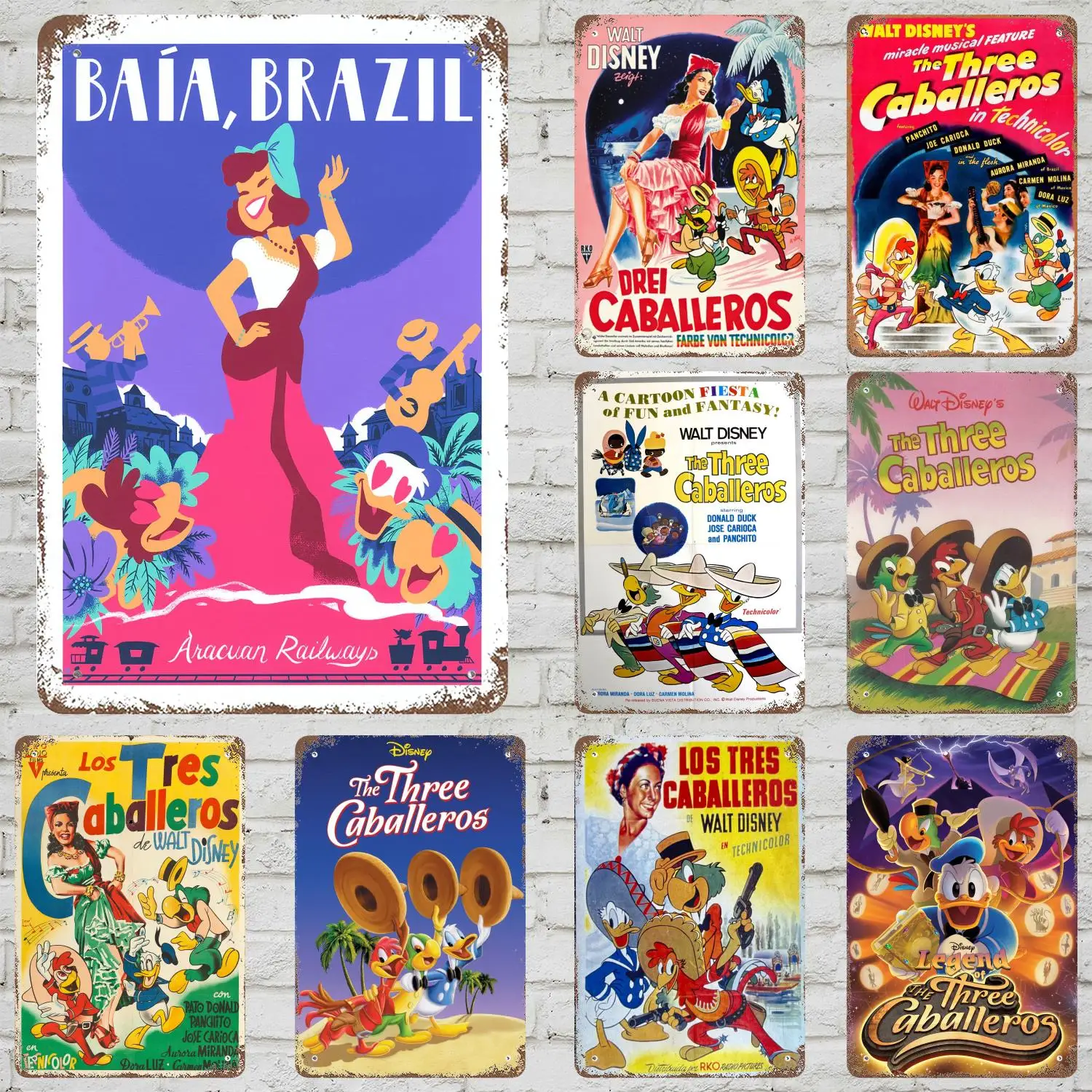 

MINISO The Three Caballeros Retro Vintage Tin Sign Poster Decorative Plaque Metal Plate Wall Decor