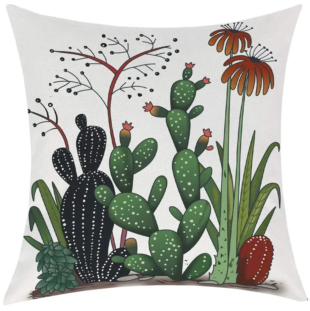 Flower and cactus printed linen pillowcase sofa cushion cover home improvement can be customized for you 40x40 50x50 60x60