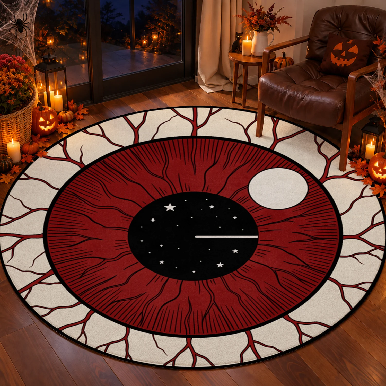 Eyeball Star Moon Design Velvet Area Rug Machine Washable Living Room Bedroom Entryway Halloween Thanksgiving Black Friday Christmas New Year