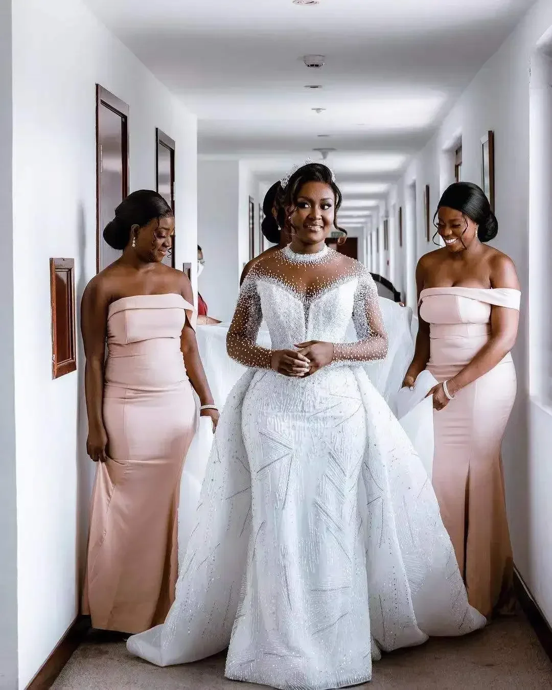 Customized New Fashion African Mermaid Long Sleeve Lace Customization Custom Made Bridal Bride Wedding Dress