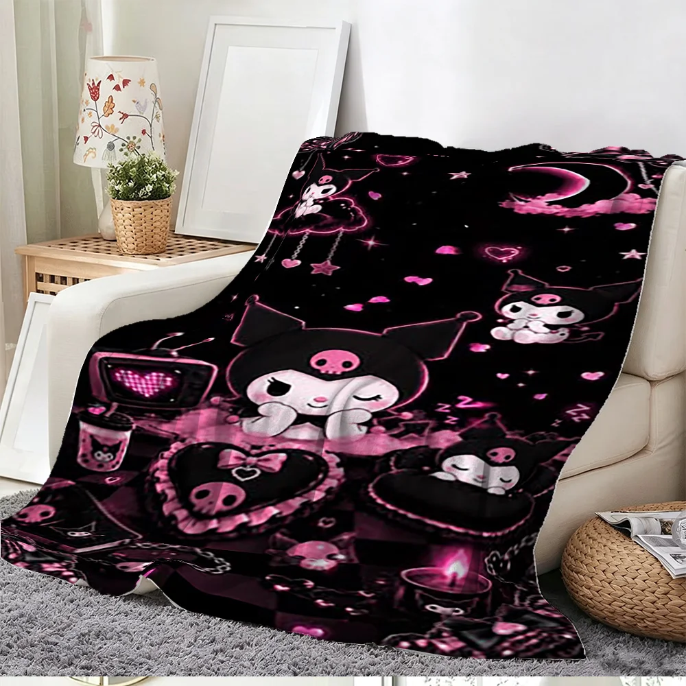 Cartoon Skull Bunny Throw Blanket Gothic Pink Black Hearts Stars Moon Pattern Soft Bed Sofa Cover Home Decor