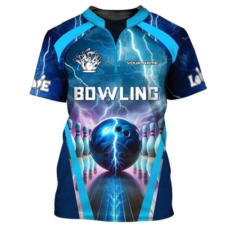 Custom Name 3D Print Bowling T-Shirt Casual Short Sleeve Oversized Tee Shirt Gift For Bowlers New In Mens Bowling Club Tshirts