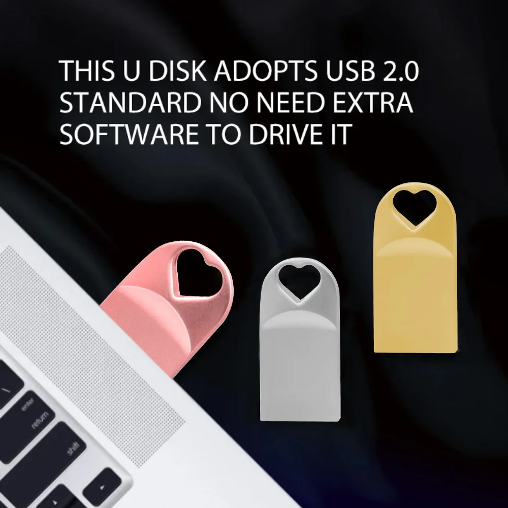 Buy Metal  love heart Pendrive USB stick drive 4gb 8gb 16gb 32gb 64gb 128gb high-speed waterproof Pen drive Flash Drives cle usb