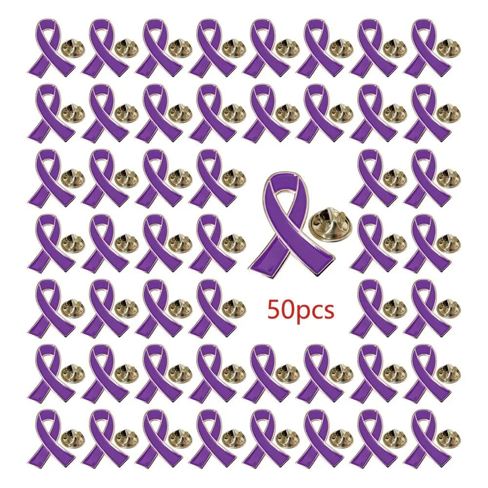 5/10/50/100 Stück lila Band Anstecknadel Domestic Violence Awareness Brosche Alzheimers Epilepsy Lupus Cancer Awareness Pins – Detail 8