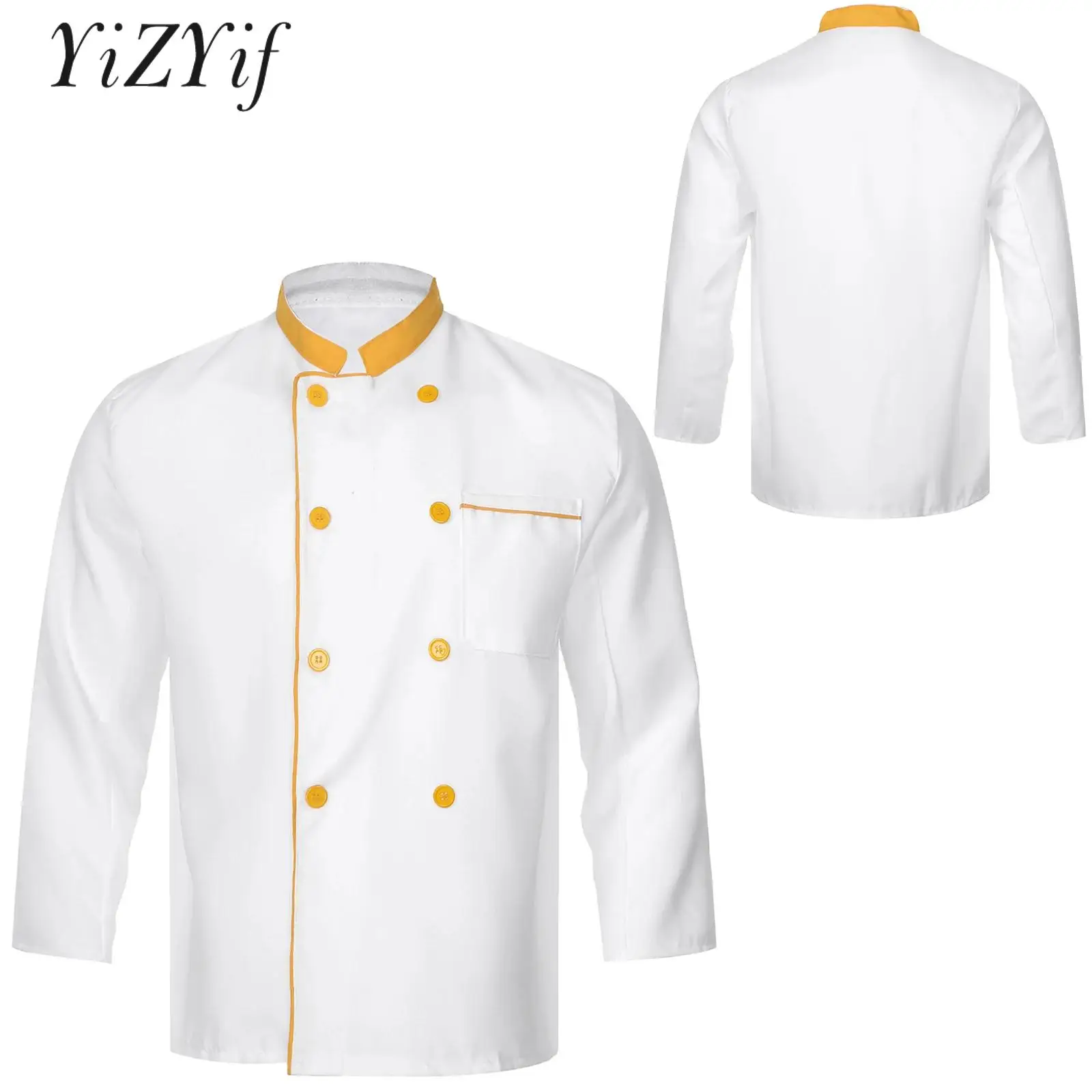 Mens Womens Hotel Restaurant Kitchen Work Uniform Baking Cooking Shirt Long Sleeve Double-Breasted Chef Jacket Coats Unisex