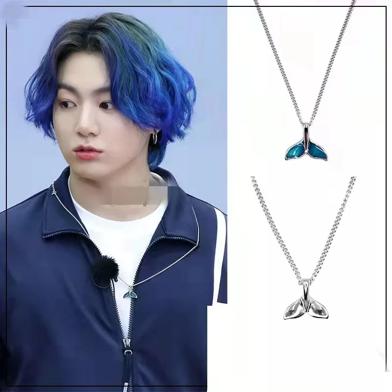 Collar de cola de Delfín Azul KPOP Bangtan Boys Jungkook, Gargantilla de cadena larga, collar de joyería de mujer para hombres, accesorio coreano