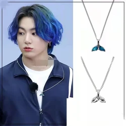 KPOP Blue Dolphin Tail Necklace Bangtan Boys Jungkook Long Chain Choker Necklace Men Women Jewelry Collier Korean Accessory