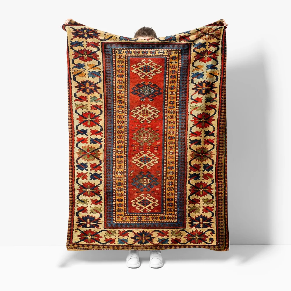 

Vintage Persian Tribal Kilim Rug Handmade Area Runner with Red Blue Geometric Design Floor Carpet