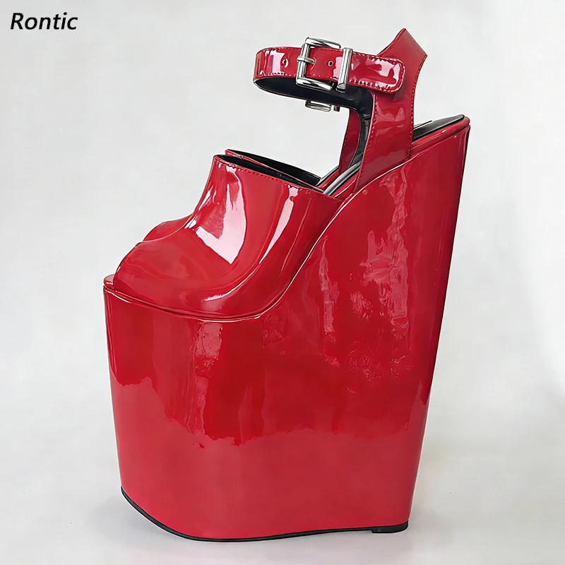 Handcrafted Women's High Heel Wedges: Vibrant Green Patent Leather, Thick Platform Sole for a Striking Fashion Stateme Size 5-15