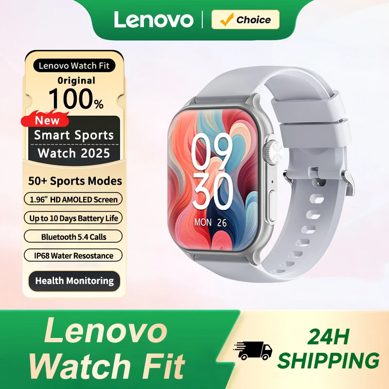 

Умные часы Lenovo с HD AMOLED-дисплеем 1,96 дюйма, мониторингом сердечного ритма и здоровья, Bluetooth, функцией звонков, совместимые с Android и iOS.
