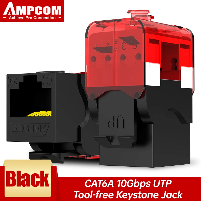 AMPCOM CAT6A CAT6 Toolless Keystone-aansluiting, RJ45 UTP Keystone-moduleadapter Geen punch-down tool-koppelingen Modulaire connector