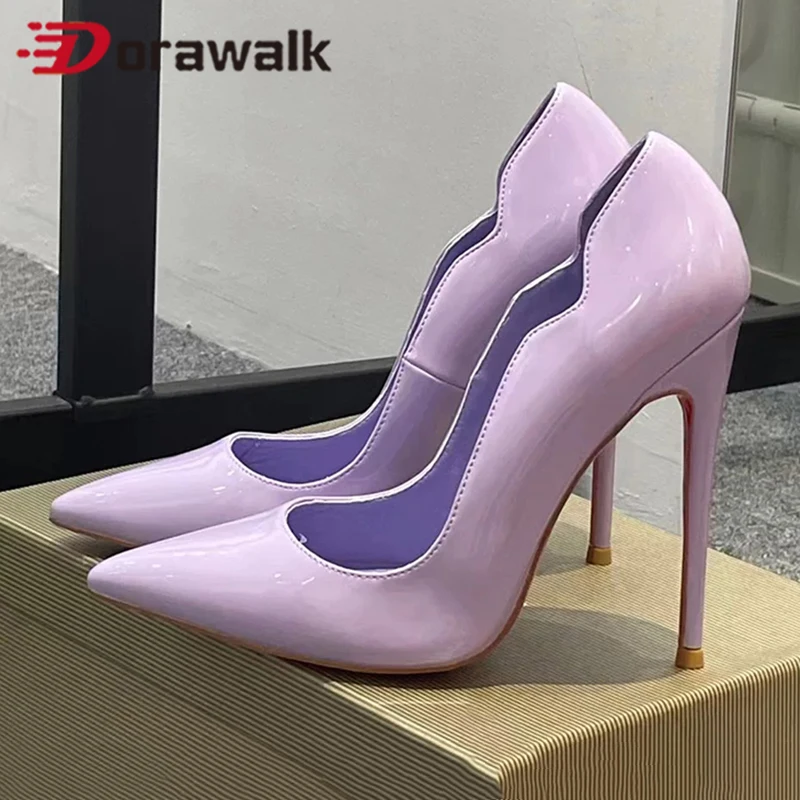 

Side V Cut 12/10/8cm High Heel Wife Christmas Gift Purple Pumps Glossy Patent Pointed Toe Elegant Ladies Celebrity dress shoes
