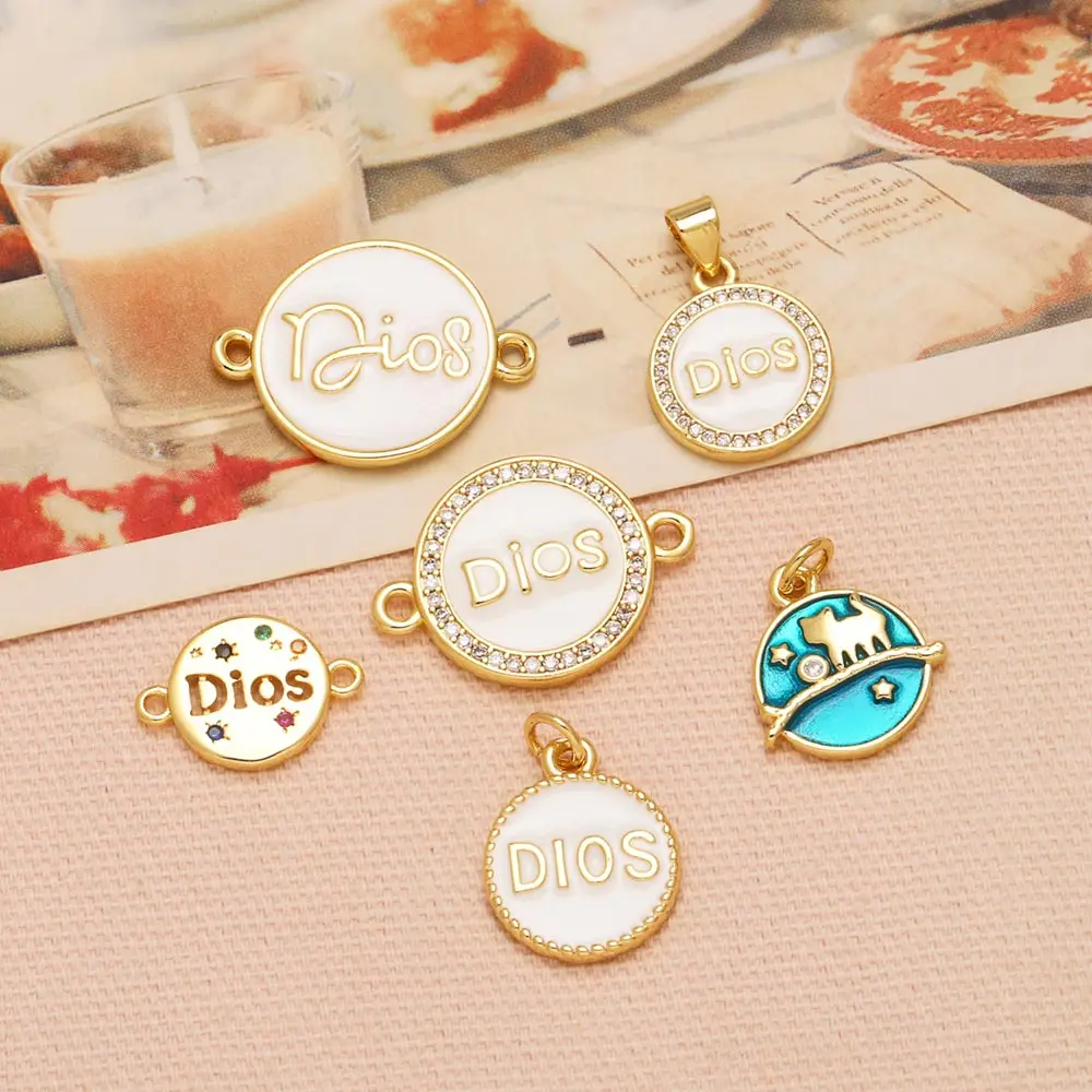OCESRIO Dios Letter Pendant Copper Gold Plated Enamel Faith Charms for DIY Catholic Bracelet Jewelry Making Supplies chma651 view 2