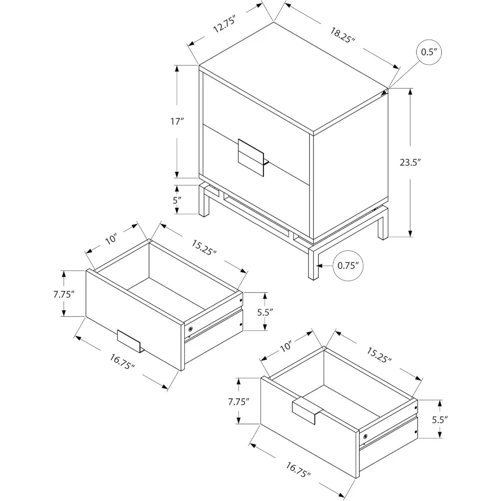 전문 악센트, 엔드, 야간 스탠드, 사이드 테이블, 서랍 2 개, 24 인치 H, 회색 시멘트, 크롬