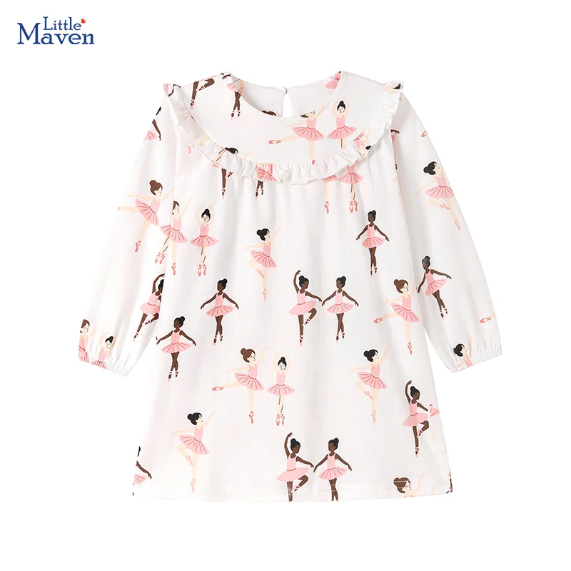 Little maven Spring Autumn New Party Dress Kids Clothes Baby Girls Long Sleeve Cartoon Ballet Dancer Dress Children's Clothing